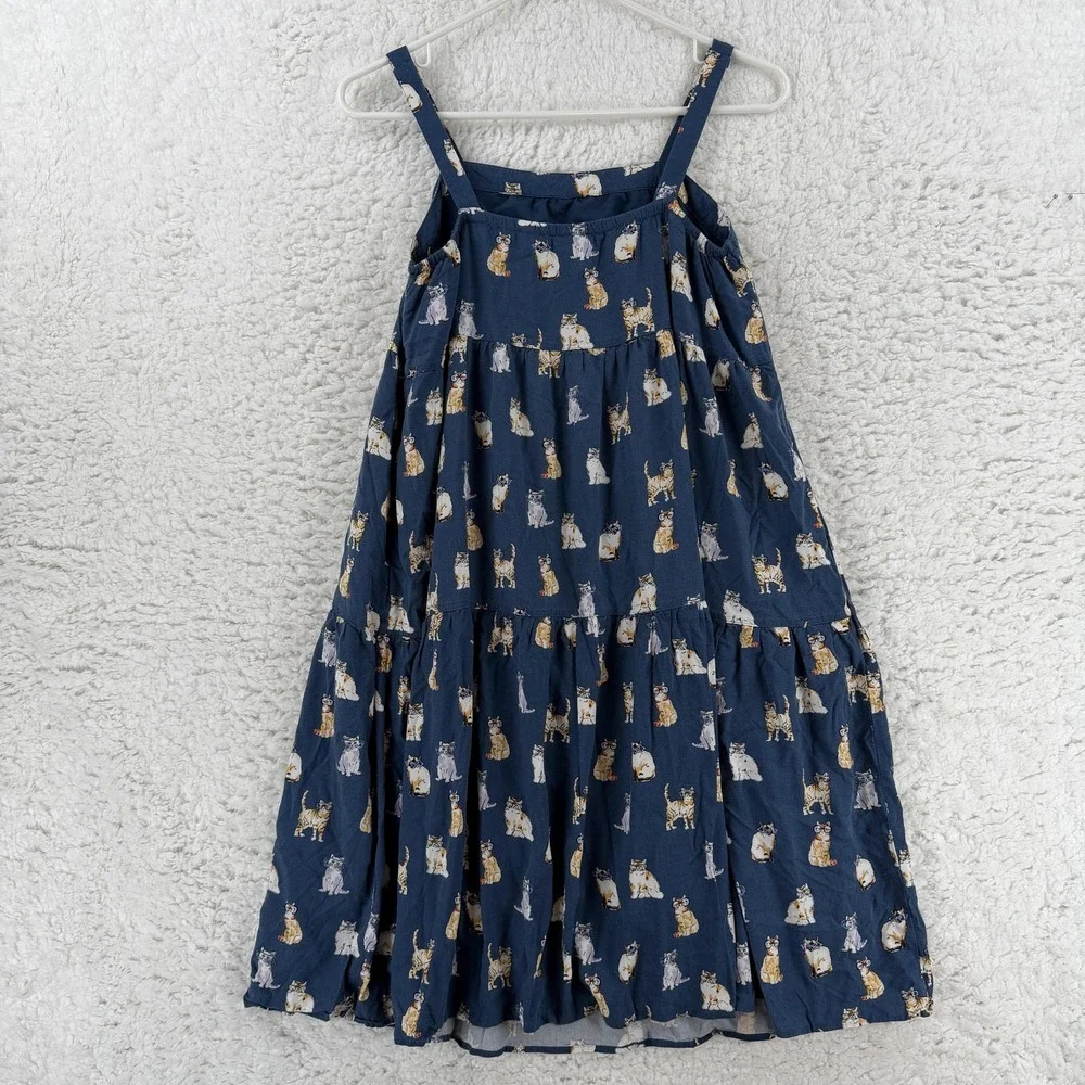 Uniqlo Dress Girls 11-12 Blue Cat Print Paul & Joe Sundress‎ Tiered Ruffle